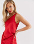 ASOS DESIGN satin one shoulder drape midi dress in red