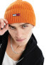 Tommy Jeans ribbed flag logo beanie in orange