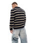 ASOS DESIGN relaxed knitted boucle polo jumper in navy stripe