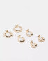 Monki 3 pack tube hoop earrings in gold