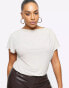 River Island Plus t-shirt with draped neck line in cream Бежевый, 50 - фото #1