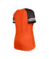 ფოტო #3 პროდუქტის Women's Orange Distressed Cleveland Browns Throwback Raglan Lace-Up T-shirt