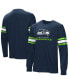 ფოტო #1 პროდუქტის Men's Navy Seattle Seahawks Hands Off Long Sleeve Adaptive T-shirt