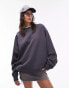 Topshop premium crew neck oversized raglan sweat in slate