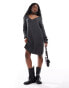 Glamorous collar detail oversized jumper dress in charcoal marl knit Черный, 38 - фото #2