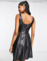 Фото #4 товара Miss Selfridge faux leather buckle detail fit and flare dress in black