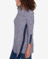 Фото #4 товара Petite Split Cowl Neck Speckled Chenille Asymmetric Knit Top with Solid Trim Detail