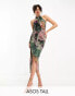 Фото #1 товара ASOS DESIGN Tall halter neck bodycon mesh midi dress in green floral print