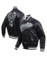 ფოტო #1 პროდუქტის Men's Black Milwaukee Bucks Script Tail Full-Snap Satin Varsity Jacket