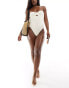 Фото #3 товара Miss Selfridge crinkle bandeau open back swimsuit in cream