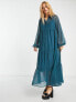 ASOS DESIGN tiered button through maxi shirt dress in teal