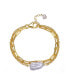 ფოტო #1 პროდუქტის 14k Yellow Gold Plated with Free-Form Genuine Freshwater Pearl Cable Rolo Chain Double Layer Bracelet in Sterling Silver