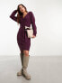 Фото #1 товара Vero Moda wrap belted long sleeve knitted mini dress in burgundy