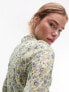 Фото #3 товара Topshop ditsy floral crinkle high neck long sleeve top in green