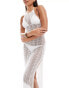 ASOS DESIGN halter crochet knit maxi beach dress in white