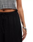 Vila textured wide leg tie waist trousers in black