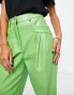 Фото #4 товара Miss Selfridge faux leather pleated high waist peg trouser in green