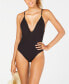Фото #1 товара Lucky Brand 259048 Women's Plunge Front One Piece Swimsuit Black Size Large