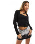 Фото #2 товара ASOS DESIGN sculpted knitted top with scoop neck and strap detail in black