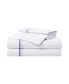 Sateen California King Sheet Set, 1 Flat Sheet, 1 Fitted Sheet, 2 Pillowcases, 600 Thread Count, Sateen Cotton, Pristine White with Fine Baratta Embroidered 3-Striped Hem