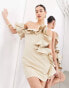 Фото #2 товара ASOS EDITION premium structured raw edge ruffle bandeau mini dress in taupe