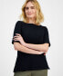 ფოტო #3 პროდუქტის Petite Cotton Elbow-Sleeve Boat-Neck Top, Created for Macy's