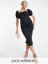 ASOS DESIGN Maternity off shoulder tie front midi dress in black