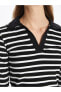 LCW Vision Polo Yaka Çizgili Uzun Kollu Kadın Tişört