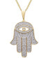 ფოტო #1 პროდუქტის Men's Diamond Hamsa Hand 22" Pendant Necklace (1/4 ct. t.w.) in 14k Gold-Plated Sterling Silver or Sterling Silver