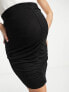 Mamalicious Maternity ruched textured jersey midi skirt in black