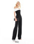 Фото #2 товара Vesper Tall bandeau contrast wide leg jumpsuit in monochrome