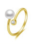 Фото #1 товара Open gold-plated ring with real pearl and zircon AGG469P-G