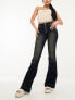 Фото #1 товара Weekday Inferno low waist skinny fit flared jeans with front zip in dark blue wash