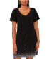 ფოტო #3 პროდუქტის Women's V-Neck Short-Sleeve Embellished-Hem Shift Dress