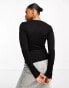 Monki ribbed pointelle long sleeve top in black