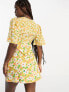Фото #5 товара Wednesday's Girl flutter sleeve floral print mini dress in yellow