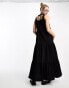 COLLUSION square neck tiered maxi dress in black