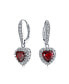 Bridal Anniversary Wedding Romantic 4CT AAA CZ Red Halo Heart Shaped Cubic Zirconia Dangle Lever back Earrings Girlfriend Invisible Cut Rhodium Plated