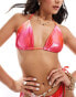 Фото #1 товара Style Cheat triangle bikini top in pink marble print co-ord