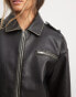 NA-KD washed faux leather bomber jacket in black