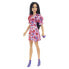 Фото #3 товара BARBIE Fashionistas With Long Black Hair & Floral Dress With Puffed Sleeves Strappy Purple Heels Butterfly Ring Doll