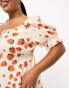 Wednesday's Girl Curve strawberry print milkmaid midaxi dress in cream