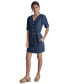 Фото #3 товара Women's Puff-Sleeve Belted Cotton Denim Shirtdress