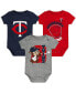 Baby Boys and Girls Navy, Red, Gray Minnesota Twins Change Up 3-Pack Bodysuit Set