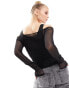 Фото #3 товара Weekday double layer mesh long sleeve top in black