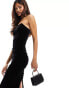 Фото #8 товара Jaded Rose velvet faux feather midaxi dress in black