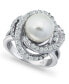 Imitation Pearl and Cubic Zirconia Pave Swirl Ring in Silver Plate