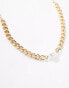 True Decadence chunky chain choker necklace with pearl in gold