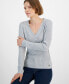 ფოტო #3 პროდუქტის Women's Metallic Ribbed V-Neck Sweater