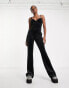 Stradivarius velvet jumpsuit in black